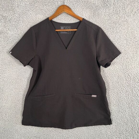 Figs Casma Technical Collection Three Pocket Black Scrub Top Womens Large - Picture 1 of 10